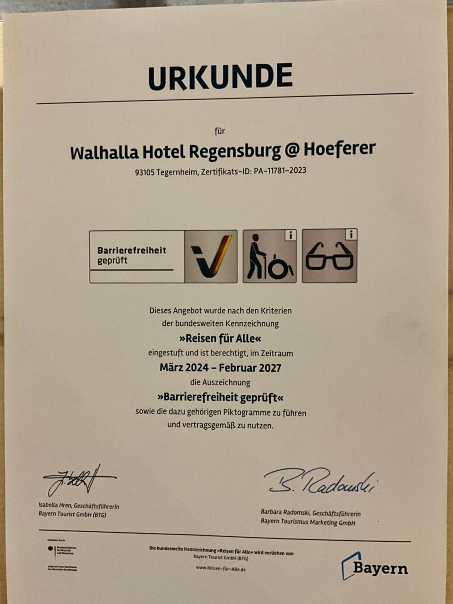 Walhalla Hotel Regensburg Hoeferer 4 Sterne Superior テゲルンハイム エクステリア 写真